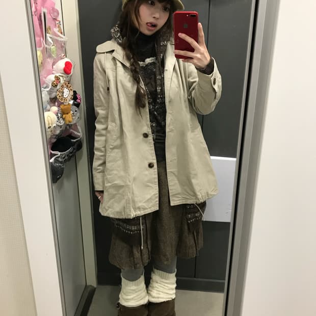 브라운 모카무스 모리걸 하구미 야상 코트 코디세트