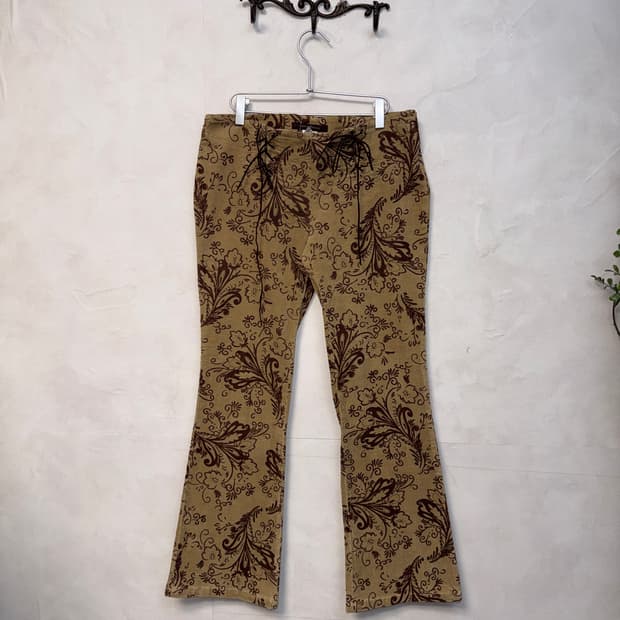 Beige oriental laceup corduroy 부츠컷팬츠