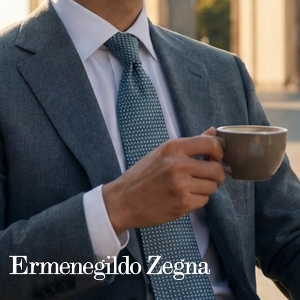 에르메네질도 제냐 블루 자카드 패턴 넥타이 9cm S~A+등급 E895