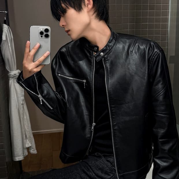 블랙 레더 라이더 자켓