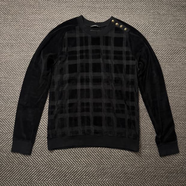 발망 체크 벨벳 견장 버튼 니트 L