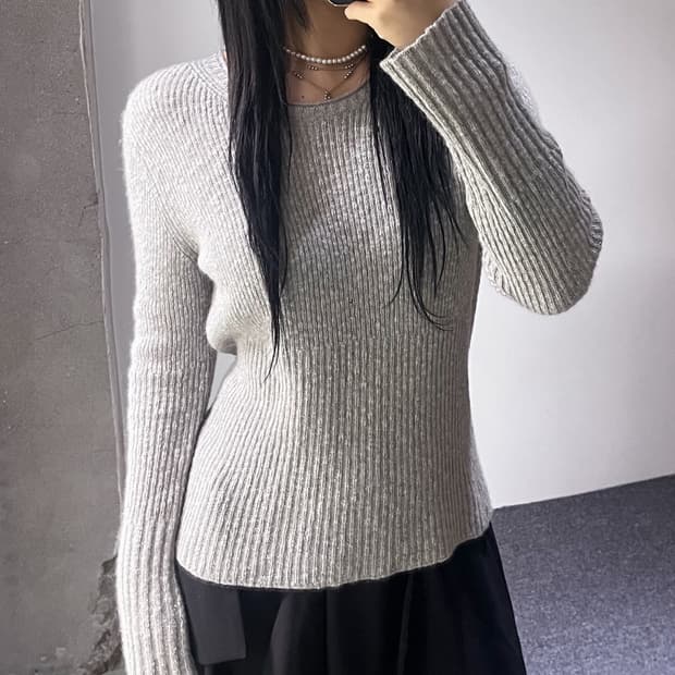 헬무트랭 베이직 리브드 울 스웨터
