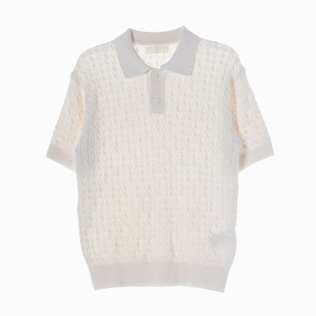 미나브 아이보리 케이블 반팔 카라 니트 M