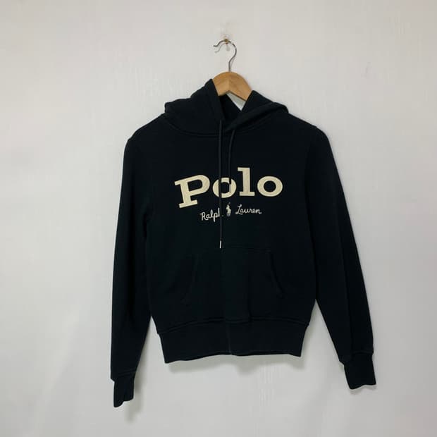 폴로 랄프로렌 블랙 빈티지 세미크롭 후드티 여성 S