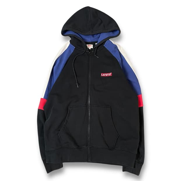 리바이스 블랙 블루 레드 멀티배색 후드집업 M