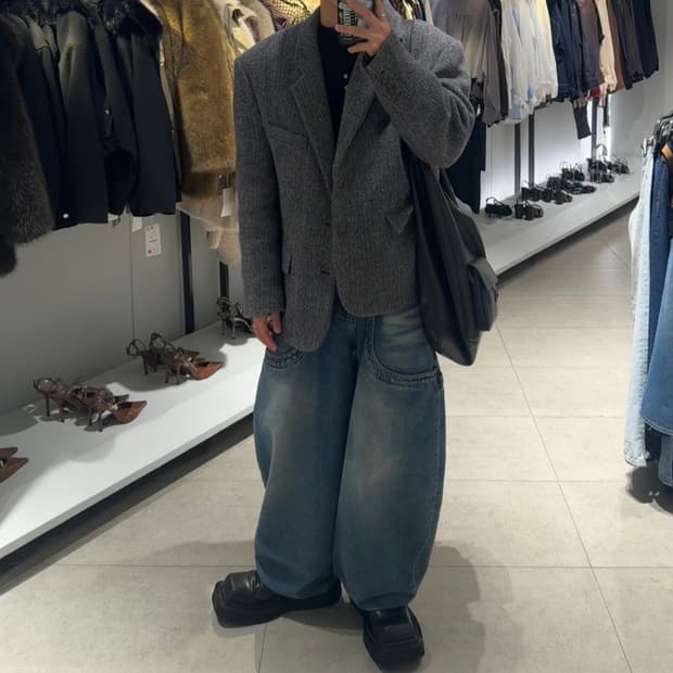 (최저가)렉토 서스테이너블 울 블렌드 오버사이즈 자켓 그레이