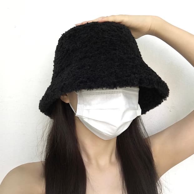 블랙 양털 뽀글이 버킷햇