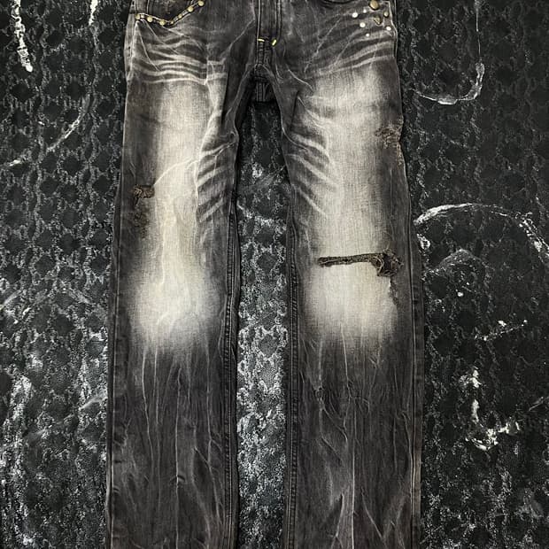 [Double Bless]Grey Washed Stud Pants