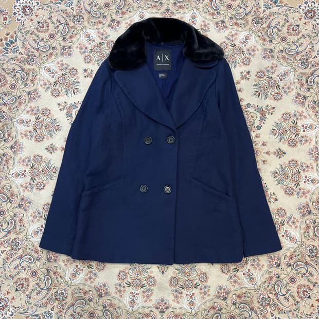 아르마니 익스체인지 더블브레스테드 퍼 하프 코트