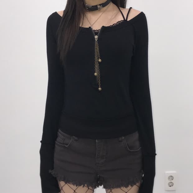 D.I.A. Zip Detail Cropped Knit Top