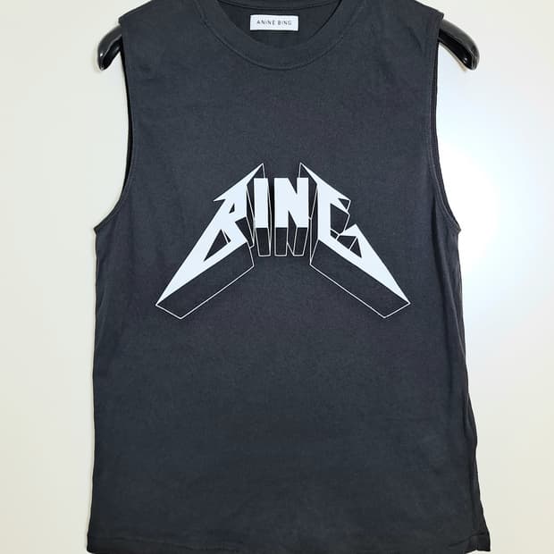 ANINE BING 로고 슬리브리스 탑 S