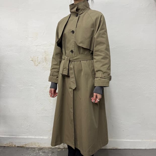 빔즈(BEAMS HEART) 베이지 코튼 나일론 벨티드 루즈 트렌치 코트