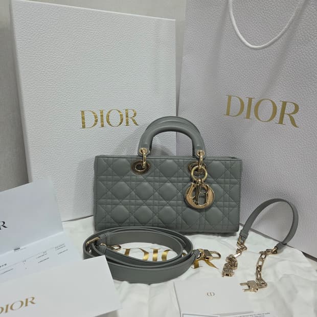 디올 레이디 디조이 백 Medium Size Stone Gray 
