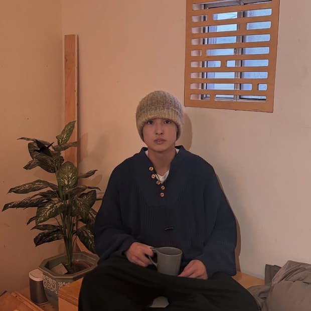 Vtg 에디바우어 헨리넥 청키 스웨터 (네이비)