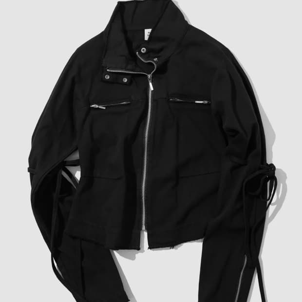 플레이스 스튜디오 데미지 빈티지 워싱 스트링 라인 코튼 집업 자켓 블랙