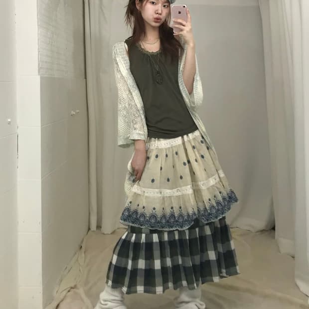 🍵 빈티지 카키 그런지 모리 페어리 코디 세트