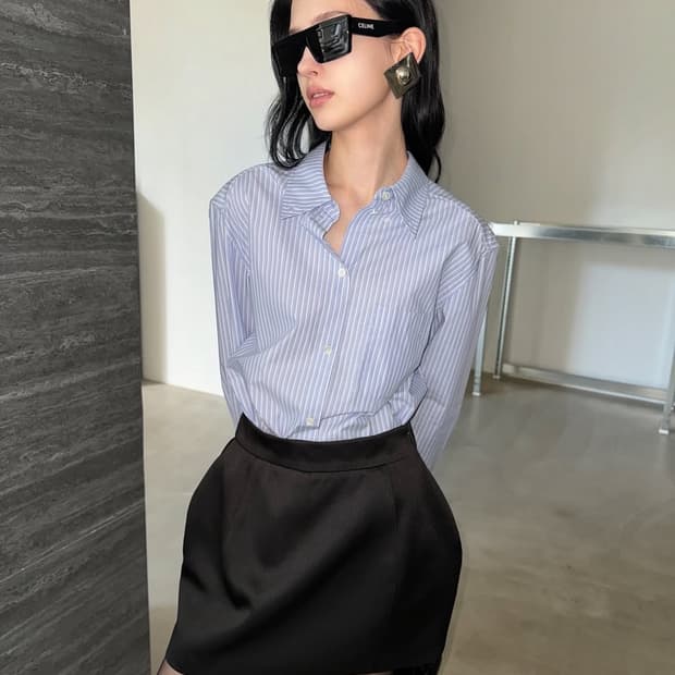 드래곤블루스 플랫 패디드 셔츠 - 블루 스트라이프