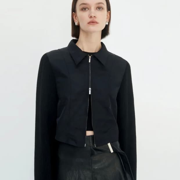 트리밍버드 Knit Sleeve Cropped Jacket