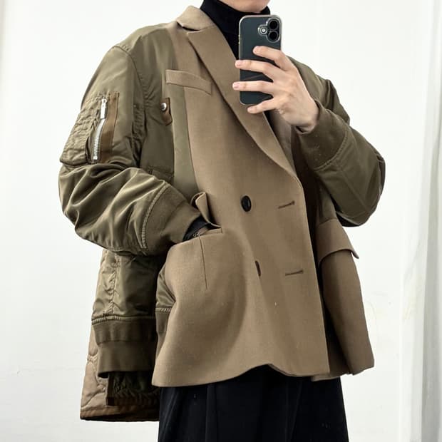 사카이 24FW 울 멜튼 나일론 트윌 퀼티드 코트