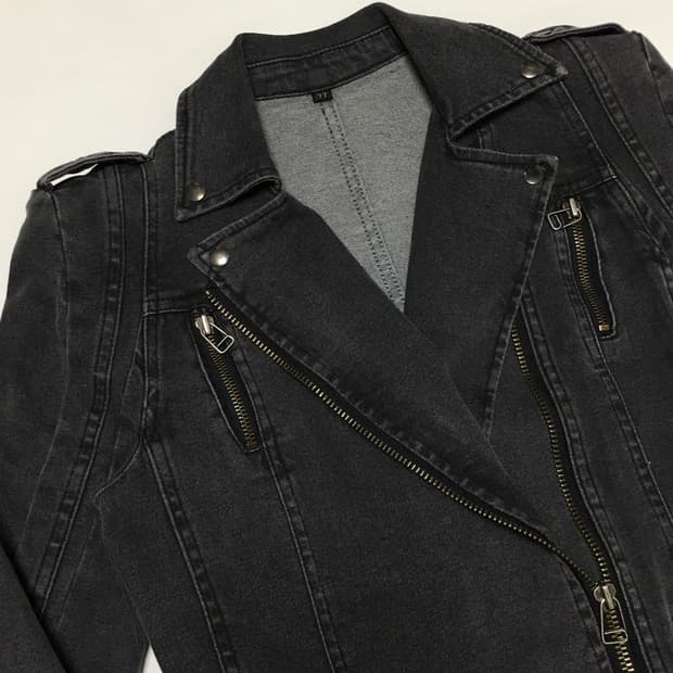 펑크 락시크 버클 데님 라이더자켓