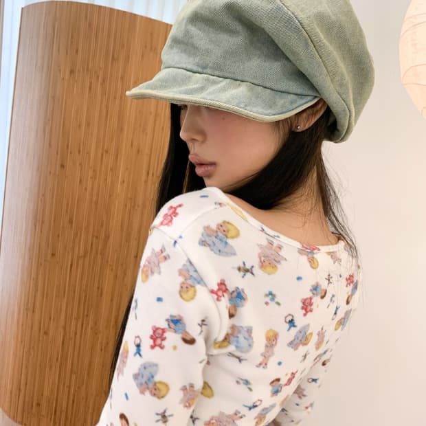 워싱 데님 베렛 햇