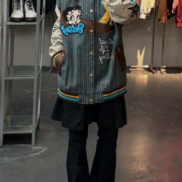 빈티지 베티붑 패치 데님 바시티 자켓 A3527