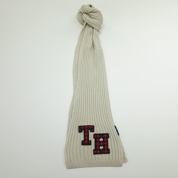 MX301 타미힐피거 아이보리 코튼 리브드 니트 목도리 머플러