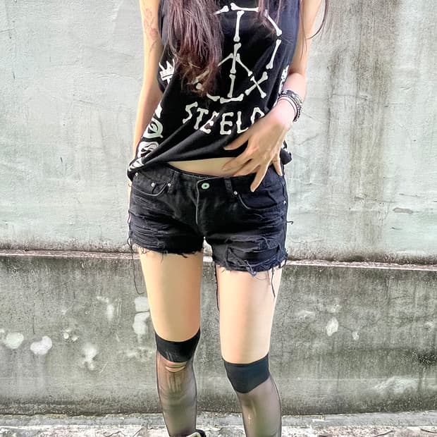 Distressed Black Denim Micro Short