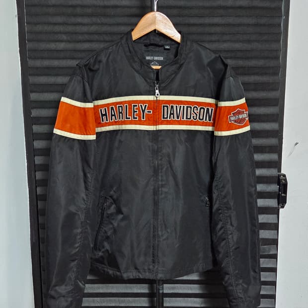 [할리데이비슨] 빅로고 자수 라인 나일론 레이싱 자켓 | 00177