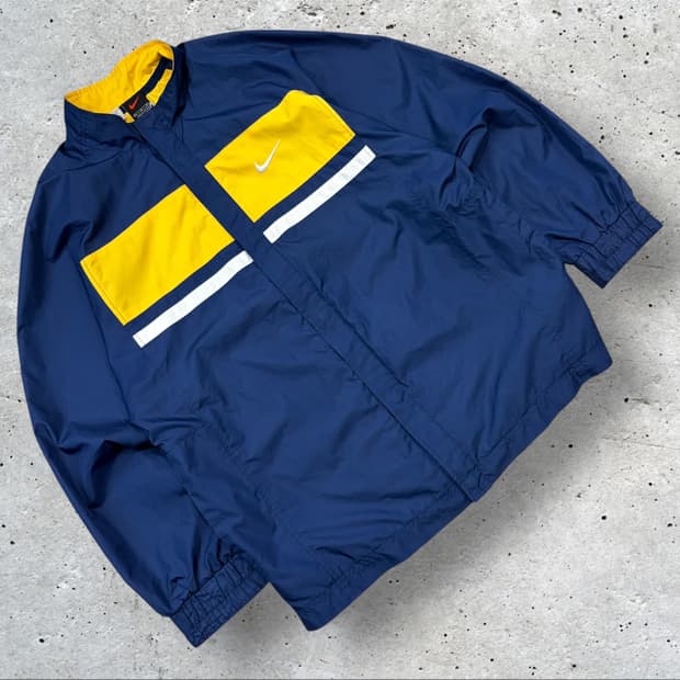 [M] 90s 나이키 올드스쿨 버튼 바람막이 네이비/옐로우 C295