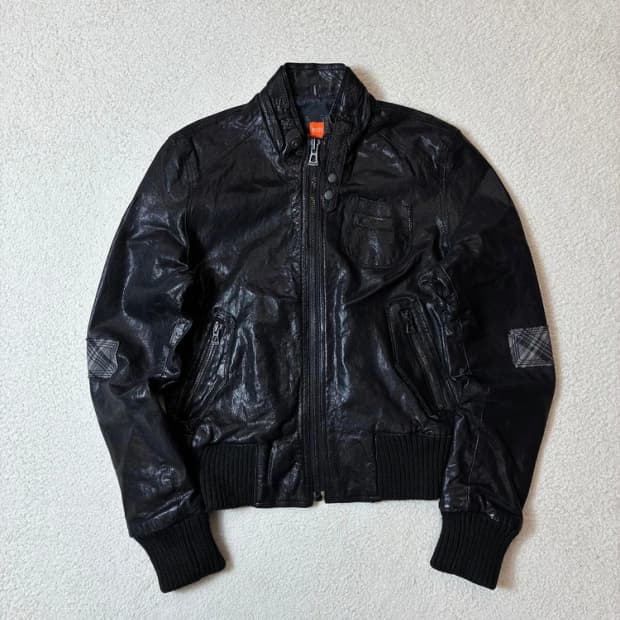 휴고보스 00's Y2K 유틸리티 가죽 봄버 자켓 PN6802