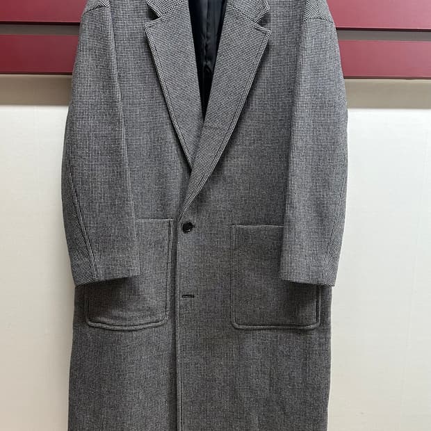 비이커 남성 오버핏 체크 울 롱코트 