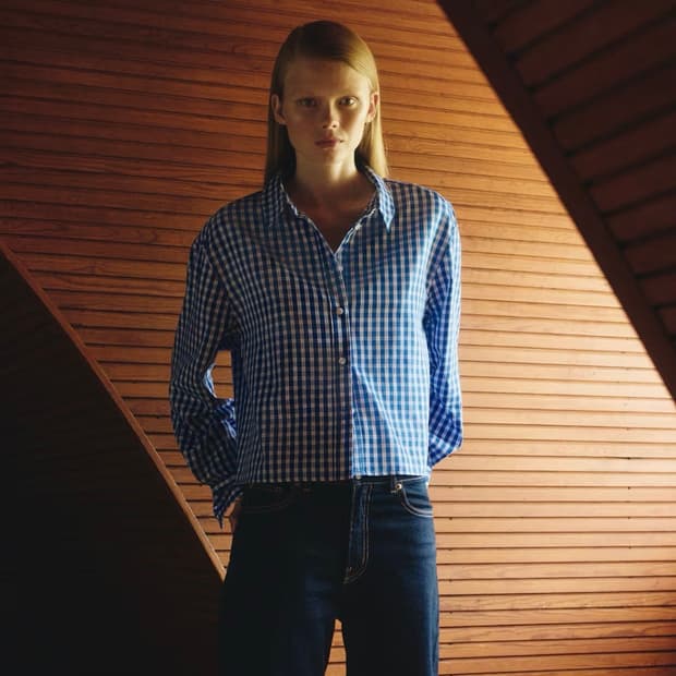 h&m 쇼트 코튼 체크 셔츠 남방