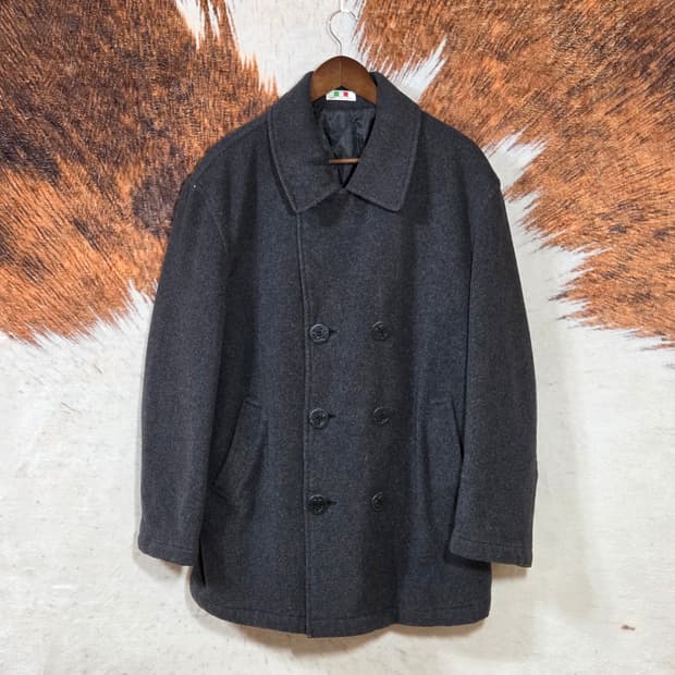 일본 빈티지 더블 버튼 차콜 누빔 미디 코트