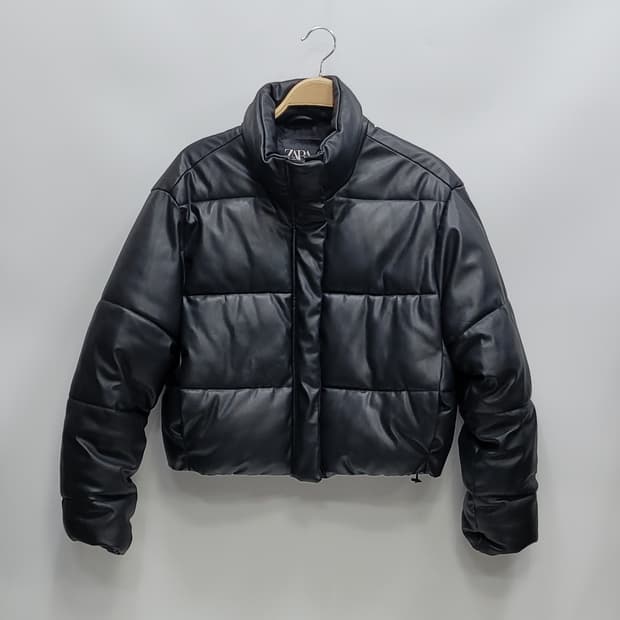 ZARA 자라 페이크 레더 푸퍼 패딩 점퍼 / 여 S 블랙
