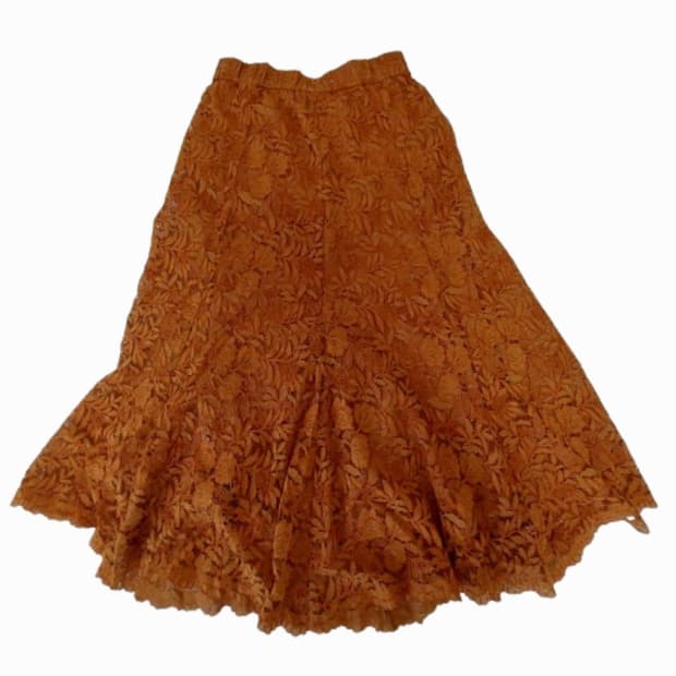 모리걸 히피 보헤미안 레이스 크로셰 시스루 오렌지 미디 롱스커트 치마