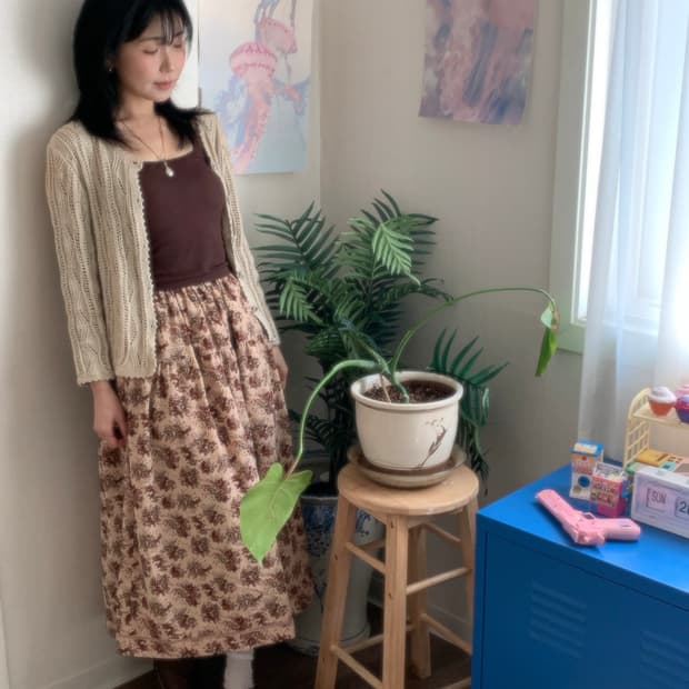 베이지 뜨개 가디건