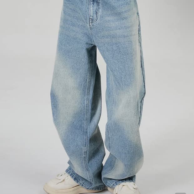 플레이버리즘 웨이브 워시드 와이드 데님 팬츠