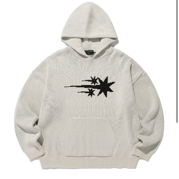 나이스고스트클럽 3stars logo knit hoodie[ivory]