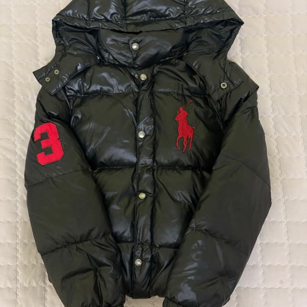 빅포니 유광 레드 블랙 패딩