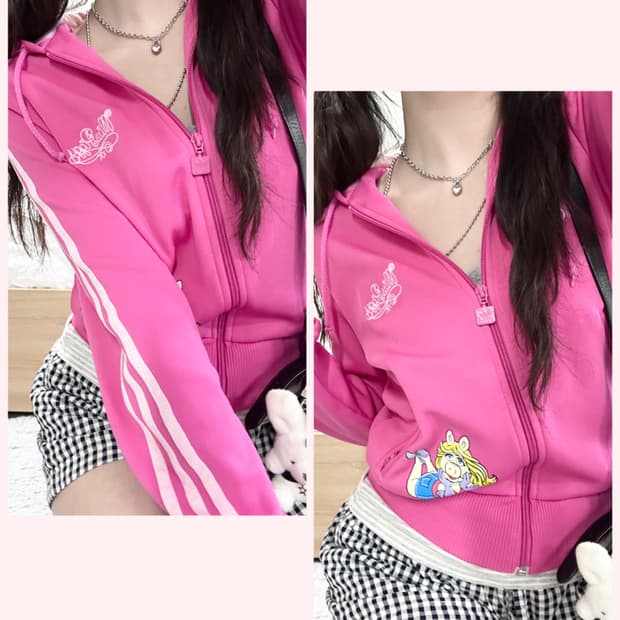 아디다스 아디컬러 미스피기 핑크 후드집업