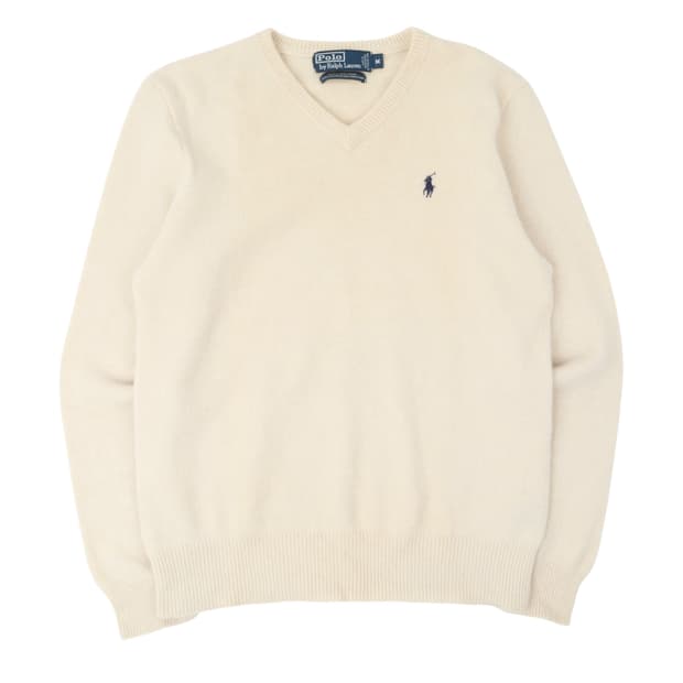 폴로 랄프로렌 아이보리 램스울 브이넥 니트
