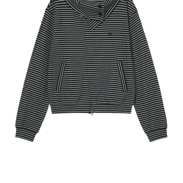 Aeae STRIPE HIGH NECK ZIP UP [BLACK]