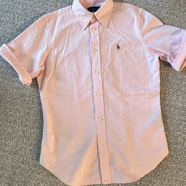 폴로 랄프로렌 핑크 스트라이프 반팔 셔츠