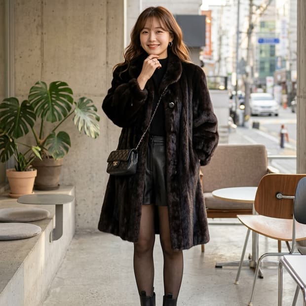 진도패션 르파르(Le Phare) 블랙그라마 리얼 밍크 코트