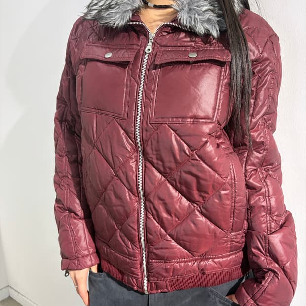 Sorridere 버건디 퍼 패딩 자켓