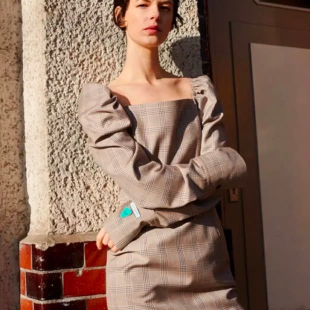 인스턴트펑크 스퀘어넥 체크 원피스