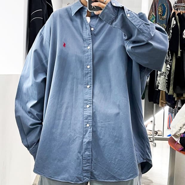 폴로랄프로렌 기본 포니 빅사이즈 블루 그레이 셔츠