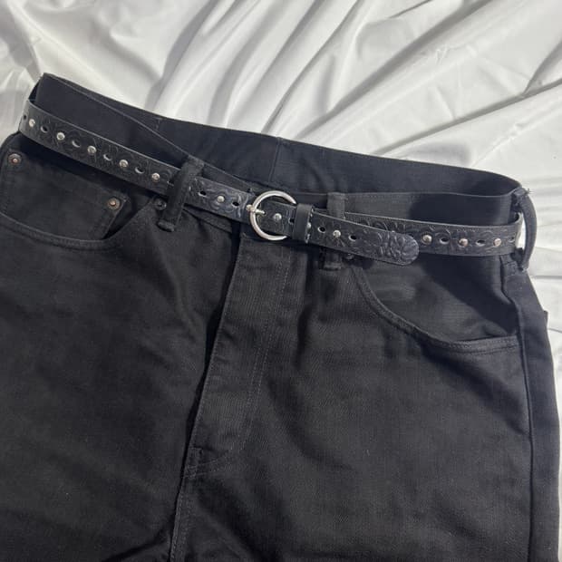 빈티지 플로럴 엠보 레더 벨트 웨스턴