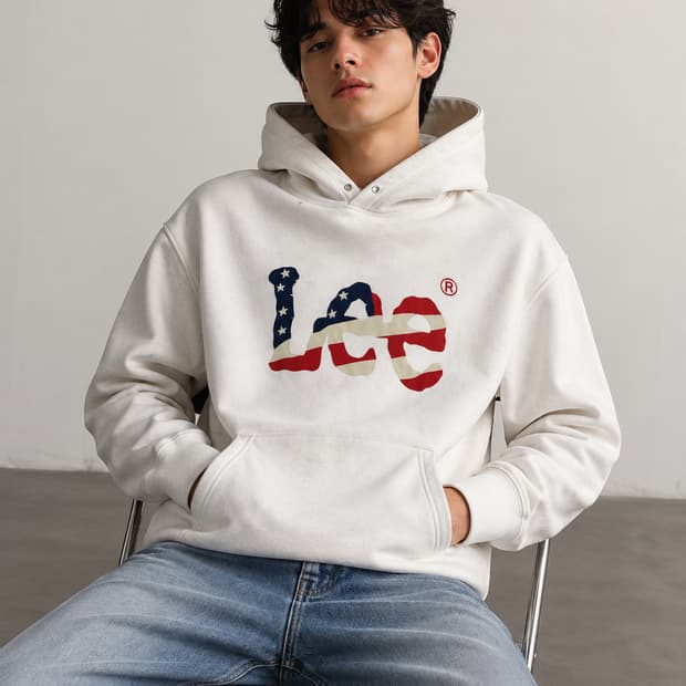 Lee JPN 빈티지 빅로고 후드티 화이트 (M)